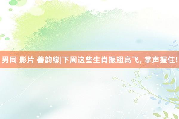 男同 影片 善韵缘|下周这些生肖振翅高飞， 掌声握住!